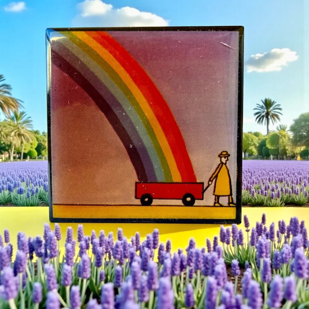 Vintage Black Lacquer Trinket Box RAINBOW & Wagon Small 2